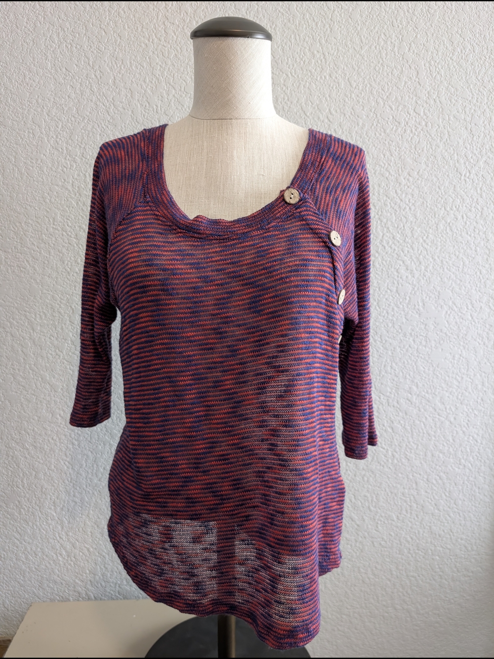 painted threads Purple and Pink Button-Accent Scoop Neck Sweater